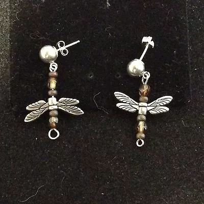 Vintage Sterling Silver Dragonfly Dangle Earrings  • $17.92