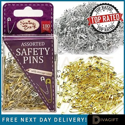 180 X SAFETY PINS ASSORTED GOLD SILVER COLOUR SEWING HEMMING DRESSMAKING PIN NEW • £3.49