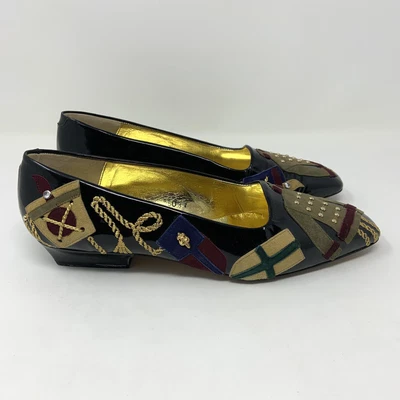 $35.95 • Buy Zalo Women's Black Patent Leather Shoes Artsy Applique Gold Embellished Size 8B
