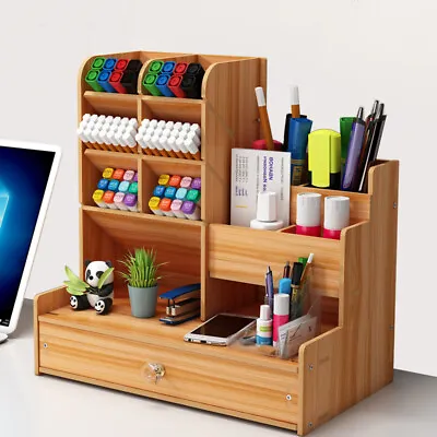$6.99 • Buy Office Desk Wooden Organizer Brush Storage Pen Pencil Holder Container DIY GIFT
