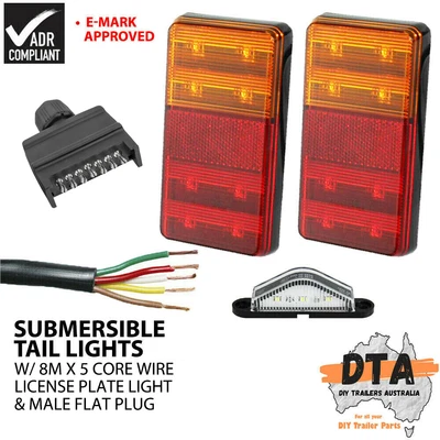 $46 • Buy LED Trailer Submersible Tail Lights Kit-Plug,Number Plate Light,5 Core Wire Boat