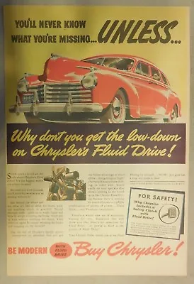 Chrysler Car Ad: You'll Never Know What Your Missing! 1941 Size: 11 X 15 Inches • $20