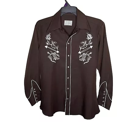 H BAR C Western Shirt Men’s Large Brown Vintage California Ranchwear Pearl Snap • $125