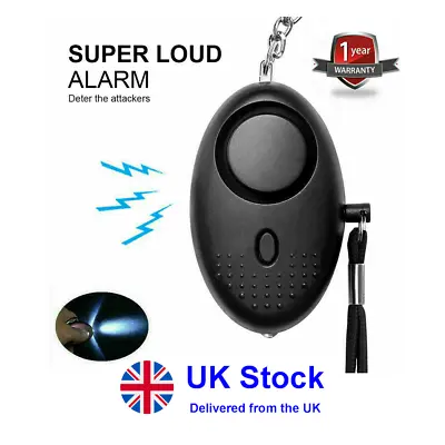 Personal Alarm Self Defence Keychain Panic Alarm For Women Kids LED Light BLACK • £5.99
