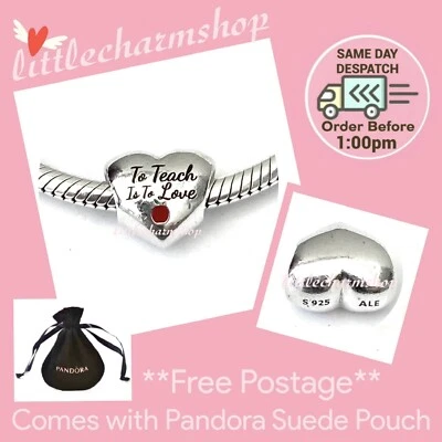 $57.50 • Buy NEW Authentic PANDORA To Teach Is To Love, Heart Charm - ENG790137_13 RETIRED