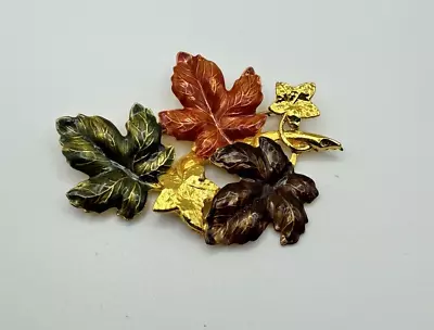 Vintage Kenneth Cole Signed Pin Brooch Brushed Gold Enamel Maple Leaf Leaves • $4.95