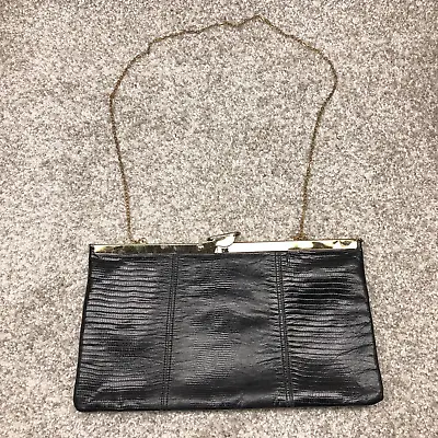 VINTAGE ETRA Clutch Purse Black Lizard Envelope Leather  Mid Century Modern 60s • $14.73