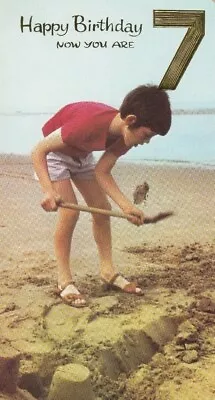 7th Happy Birthday Boys Vintage Greeting Card 7 Years Old Beach Holiday Seventh • £1.99