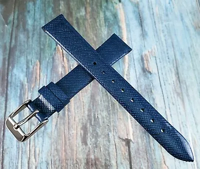 Hadley Roma 12 Mm Blue Saffiano Grain Genuine Leather Watch Band / Strap. LS726 • $14.95