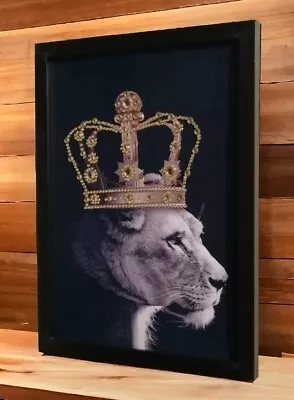 3D Bling Effect X 2 Pictures King & Queen Lions With Crowns In A4 Box Frames  • £28.99