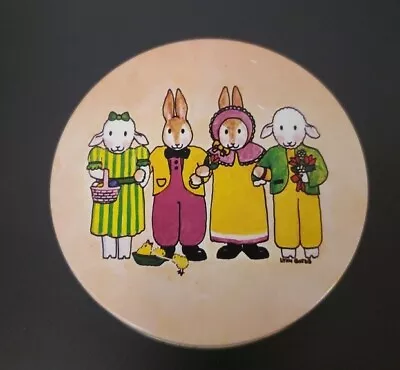 Vintage 4  Easter Tin Illustrated Bunny Rabbits Round Midwest Importers 1982 -  • $12