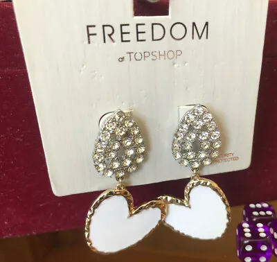£7.65 • Buy Earrings Dangly White Hearts FREEDOM TOPSHOP Jewellery RRP £10 New