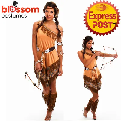 F91 Ladies Pocahontas Native American Indian Wild West Fancy Dress Party Costume • $37