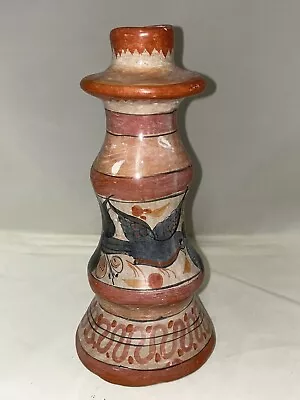 Vintage Tonala Mexican Pottery Hand Painted Pillar Candle Stick With Birds • $9.99