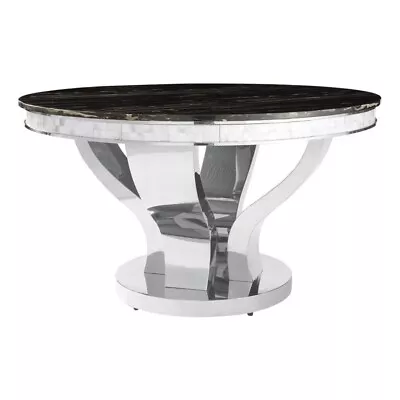 Coaster Anchorage Round Stainless Steel & Marble Dining Table In Chrome/Black • $822.44