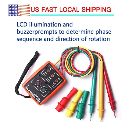 60~600V 3 Phase Sequence Rotation Tester Detector W/ LED Indicator + Buzzer InUS • $18.82