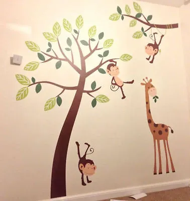 £19.99 • Buy Kids Wall Stickers Children Nursery Decals Monkey Tree Giraffe Jungle Forest