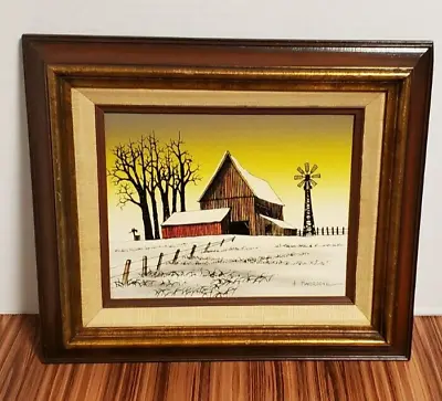 H. Hargrove Framed Oil Painting Appraised/ Winter And Farm With Windmill Scene. • $140