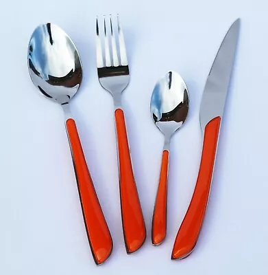 Beautiful Set Of 4 Orange Colour Swiss Cutlery Dinning Kitchen Cutlery Set New • £5.99