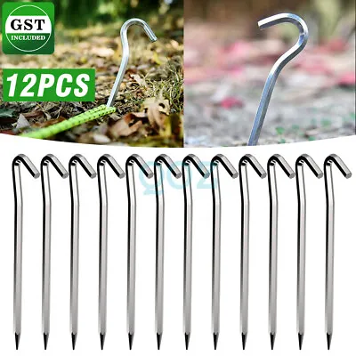 $10.45 • Buy 12/24pcs Tent Pegs Steel Ground Camping Stakes Outdoor Nail 6mm Heavy Duty New
