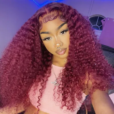 UNice Mongolian 99J Burgundy Curly Lace Closure Human Hair Wigs For Black Women • $85.89