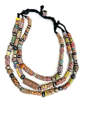 Antique Venetian Millefiori African Trade Beads 3 Strand Necklace • $395