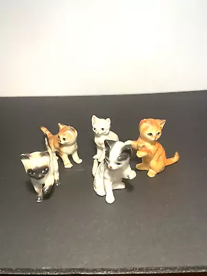 5 Beautiful Bone China Miniature Playful Cats 1.5  Tall Multi Colored And Stripe • $19.99