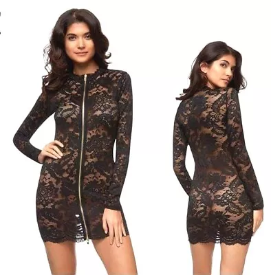 Stunning Sexy Ann Summers Blaire Black Lace Zip Front Dress Size Small UK 8-10 • £14.99