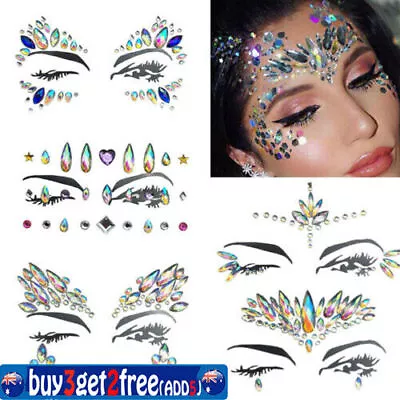 Self Adhesive Face Gems Glitter Crystals Tattoo Sticker Festival Party Make Up • £2.99