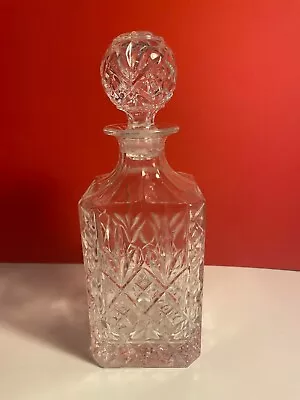 Heavy Lead Crystal Cut Square Decanter With Stopper Vintage • £21.61