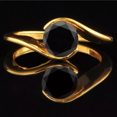 1.50Ct Round Shape Natural Jet Black Diamond Women's Ring In 14KT Yellow Gold • $325