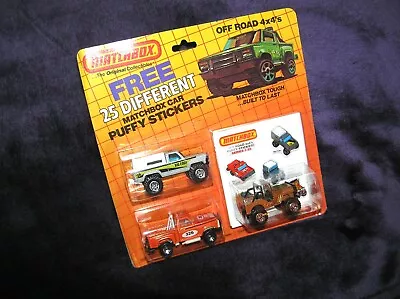 Vintage Matchbox BLISTER 3-Pack OFF Road 4x4s Jeep Baja Bigfoot PUFFY STICKERS • $27.50