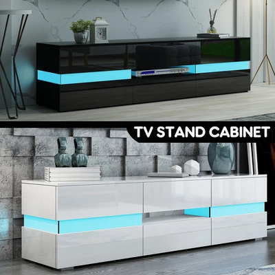 $209.95 • Buy 177cm Modern TV Stand Cabinet Wood Entertainment Unit Storage White/Black W/LED
