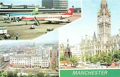 Vintage Manchester Multi View Postcard Airport Piccadilly Albert Square MD4 • £3.75