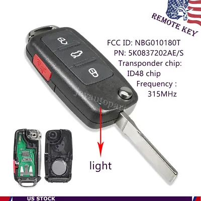 $14.69 • Buy Replacement Remote Control Key Fob For VW Volkswagen Jetta Passat Beetle Tiguan