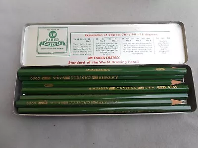 Vtg Tin Of 14 A.w Faber Castell Drawing 9000 2h Pencils Usa/ger Lot K • $30