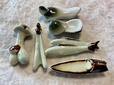 Set Of 6 Vintage Porcelain Chopstick Rests/Holders Light Celadon Brown  *Willie • $8.99