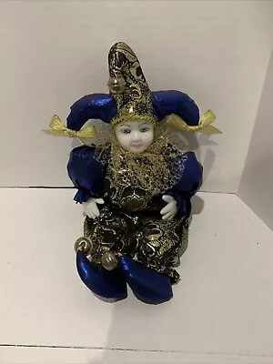 Mardi Gras Clown Girl With Porcelain Face And Hands With Bells Shelfsitter 16  • $28.99