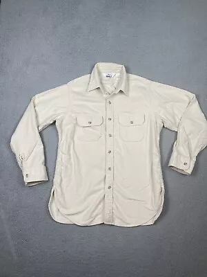 Vintage Woolrich Chamois Shirt Mens Large Ivory Heavyweight Flannel USA 80s • $39.95