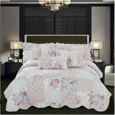 £29.99 • Buy 3Piece Soft Patchwork Quilted Bedspreads Single King Size With Pillows & Cushion
