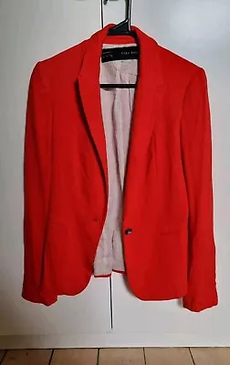 ZARA Womens Red Blazer Jacket Size S Cotton Lining Button • $55