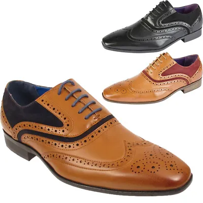 New Stylish Formal Smart Brogue Italian Designer Shiny Office Work Leather Shoes • £25.95