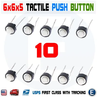 10pcs 6x6x5 2 Pin PCB Momentary Tactile Tact Push Button DIP Micro Switch White • $3.92