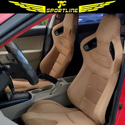 Universal Pair Reclinable Racing Seats + Dual Slider Brown Suede Carbon Leather • $349.99