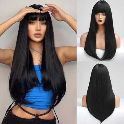 Long Straight Wig With Bangs Synthetic Hair Wig For Women Wigs Cosplay Prom Wig • £7.89