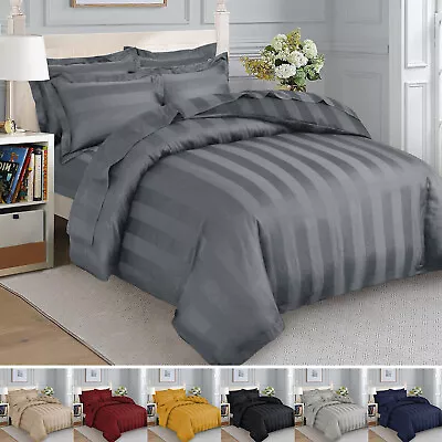 Luxury Duvet Cover Quilt Covers Bedding Set Satin Stripe Single Double King Size • £13.99