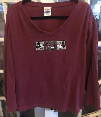 Women's Disney Store Mickey & Minnie L Plum Cotton Pullover 3/4th Sleeve Sweater • $6.50