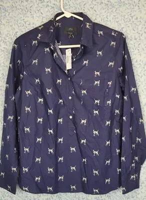 NWT J Crew Womens Blue Classic Dog Dalmation Patterned Button Shirt Sz 6 • $24.99