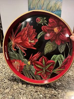 Michel Design Works Lacquered 14  Round Tray Vivid Botanical Theme Open Handles • $34.95