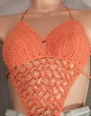 Crochet Bra Top With Mesh Xs Coral • £16.99